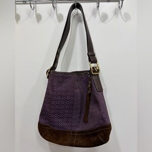 NWOT Vintage Coach Purple and Brown Canvas & Suede Shoulder Bag